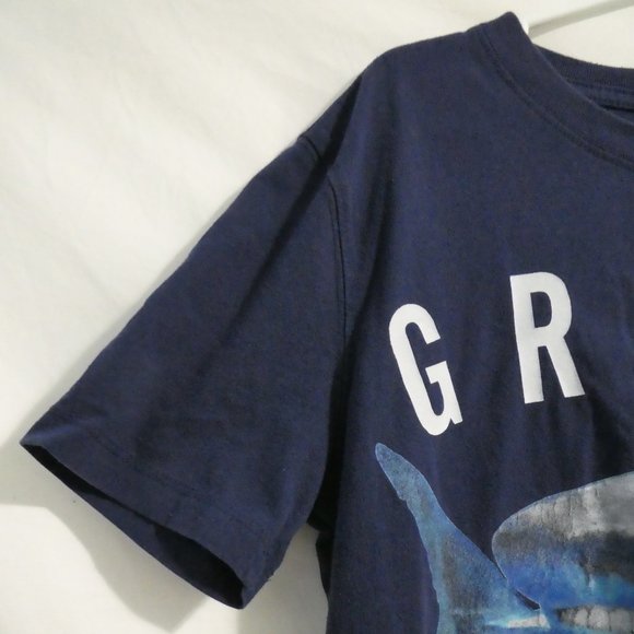 GAP KIDS navy graphic T-Shirt "Great Shark" print / design, XL size 12 years GUC - Picture 3 of 12